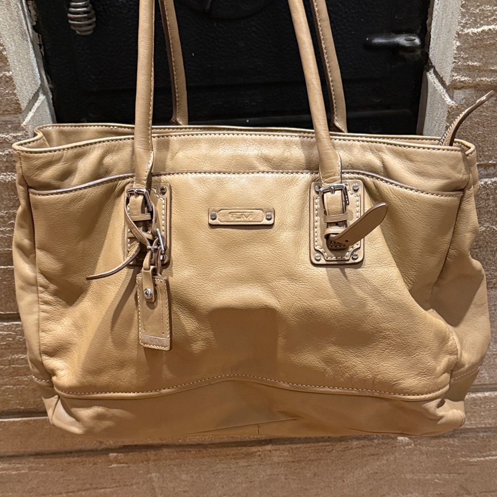 Tumi Beige Leather Tote Bag